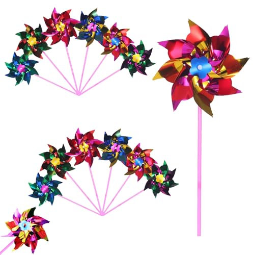 100 Stücke Windmühle Kunststoff Regenbogen Windrad Kinder Party Windräder für Kinder Zuhause Patio Lawn Gartendeko Geburtstag Party