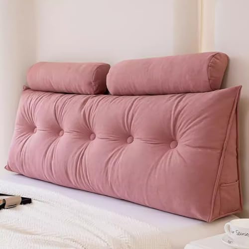 MONDEX Bett Rückenkissen mit Nackenkissen, Bequemes Lesekissen für Bett und Sofa, Groß Lang Keilkissen mit Abnehmbar Waschbarem Bezug, Rückenstützkissen Wandkissen Bettkissen Rückenlehne,Rosa,100CM