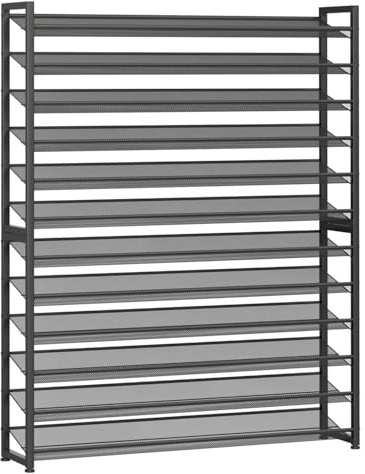 NEYCIL 12-stufiger Schuhorganizer, Schwerlast-Metall 6-stufig stapelbares Schuhaufbewahrungs-Vertikalregal für Kleiderschrank, Haustür, Eingang, bis zu 75 Paar, 44,8 B x 11,4 T x 85,1 H, Schwarz