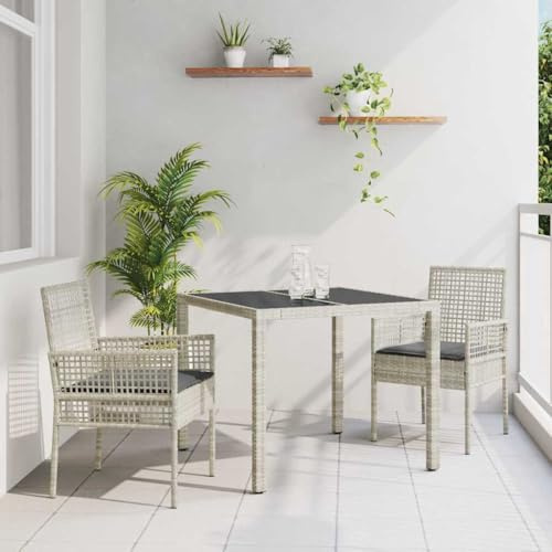 Teenpull Garten Essgruppe 3-teilig Hellgrau Poly Rattan, Outdoor Esszimmer Set mit Tisch, 2 Stühlen, UV-beständig, wasserfest für Balkon, Terrasse