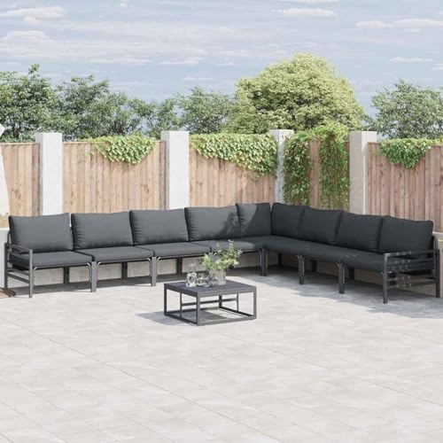 QJBSAVVA Juego de muebles de jardín de 9 piezas, color antracita, acero moderno, sofá para terraza, balcón, pequeños jardines y zona de piscina