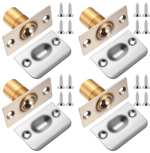 Zhujiehigh 4 Sets Adjustable Spring-Loaded Roller Ball Door Catches | Spring ball bearing door latches, ideal for internal doors, closets, cupboards. Adjustable roller catch hardware. 4 sets.