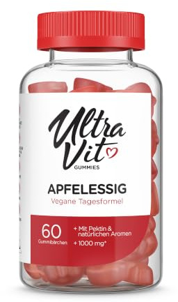 UltraVit Apfelessig Gummibärchen 60 Stück – Nahrungsergänzung mit Apfelessig Unterstützt eine Gesunde Verdauung und Das Immunsystem, Zuckerreduziert, Leicht zu Kauen – Apple Cider Vinegar Gummies