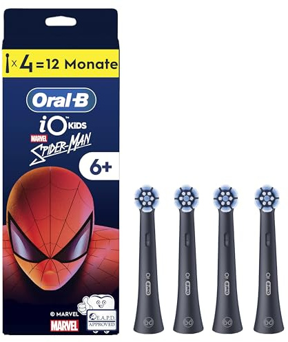 Oral-B Aufsteckbürsten iO Kids Spiderman 4er | Original Zahnbürstenaufsatz für Elektrische Zahnbürste Kinder ab 6 Jahren, Sanft Zu Zähnen Und Zahnfleisch