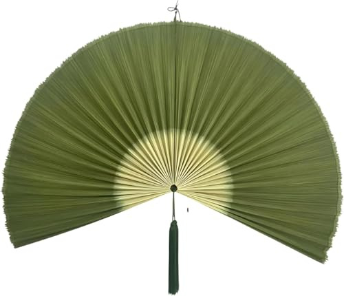 Chicvillage 47-Inch Bamboo Fan Wall Decor – Japanese Hanging Art Headboard, Boho Folding Asian Style, Natural White Brown Home Aesthetic - Lightweight Easy to Hang Over Bed Decor (Green White, Large)