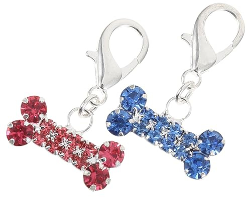 Supvox 2 Stück Strass Hundeknochen Anhänger Haustier Halsband Schmuck Langlebig Farbenfroh Abnehmbar für Kleine und Große Hunde