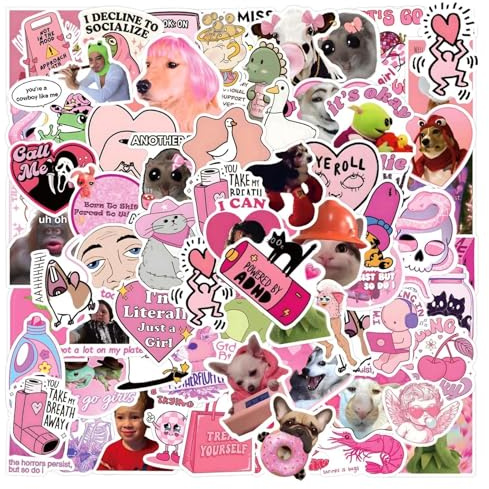 VOOSFSIE 110 Stück Lustige Meme Aufkleber, Pink Meme Aufkleber, Lustige Vinyl Graffiti Decals, Wasserdicht Stickers für Laptop Skateboard Auto Koffer, Geschenk für Jugendliche und Erwachsene