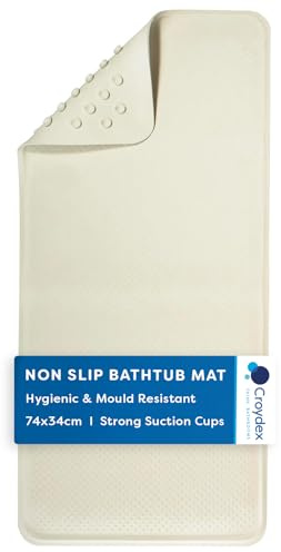 Croydex Rubagrip Beige Bath Mat Non Slip for Inside Bath (74x34cm) | Slip Resistant | Secure Grip Suction Cups | Easy to Clean | Natural Rubber | Anti-Bacterial | Textured Surface