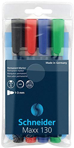 Schneider Maxx 130 Permanent-Marker mit Rundspitze (Strichstärke: 1-3 mm, nachfüllbar) 4er Packung sortiert