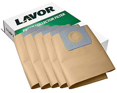 LAVOR Sacchetti Raccoglitori in Carta per Aspiratori WT30, CF30, Trenta, GNX, Swimmy - 5 Pezzi