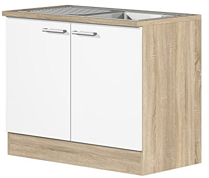 Flex-Well 00007536 Spülenunterschrank Samoa weiß, Sonoma Eiche 100 x 85 x 60 cm