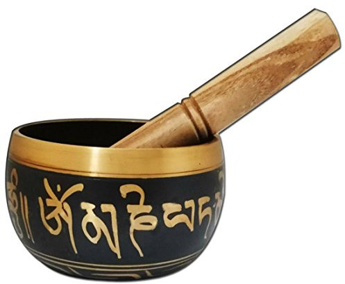 Divya Mantra Bol chantant chinois Feng Shui en laiton antique avec maillet/bouddhiste tibétain antique sculpté à la main Om Mani Padme Hum Mantra Rin Gong/Yoga spirituel Paix Relaxation Bol Himalaya