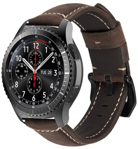 MroTech Lederarmband für Gear S3 Armband 22mm Uhrenarmband Leder Uhrenband kompatibel für Samsung Gear S3 Frontier Classic,Galaxy Watch 46mm, Fossil Herren Smartwatch Ersatzarmband-Dunkelbraun/L