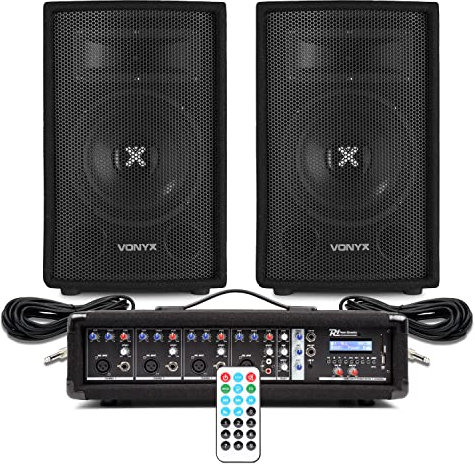 Power Dynamics Small Band PA System - Complete 800W Package with Vonyx SL8 8-Inch Speakers, 4-Channel Bluetooth Mixer Amp & Speaker Cables for Singers, Church, Pub and Live Performances