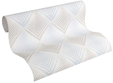 A.S. Création Papier Peint Géométrique New Life Papier peint intissé 10.05 m x 0.53 m Bleu Gris Crème Fabriqué en Allemagne 356062 35606-2