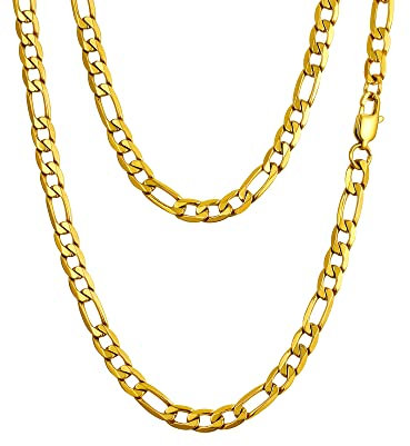PROSTEEL glänzend Figarokette 61cm/24 Herren Halskette 6mm breit 18k vergoldet massiv 1+3 Gliederkette Männer Jungen Accessoire für Geburtstag Vatertag