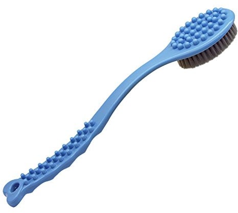 QiCheng&LYS Cepillo de Ducha de Mano, con Mango Largo Suave y Cómodo Para Masaje o Exfoliación de Piel Seca (Azul)