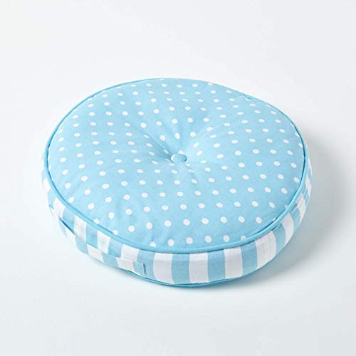 Homescapes Kinder Sitzkissen rund 100% Baumwolle mit Polyester Füllung blau Tupfen Ø 43 cm