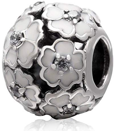 Breloque rose en argent sterling 925 pour bracelet Pandora (blanc)