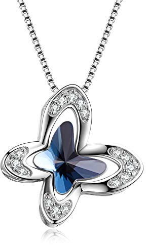 AOBOCO Sterling Silver Butterfly Pendant Necklace with Crystals, Birthday Jewellery Gifts for Women Girls