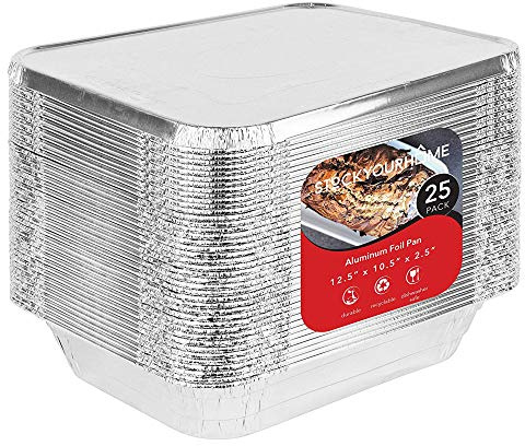 Stock Your Home Disposable Aluminum Pans with Lids 9x13 (25 Pans and 25 Lids), Food Containers for Baking, Cooking, Heating, Storing and Prepping