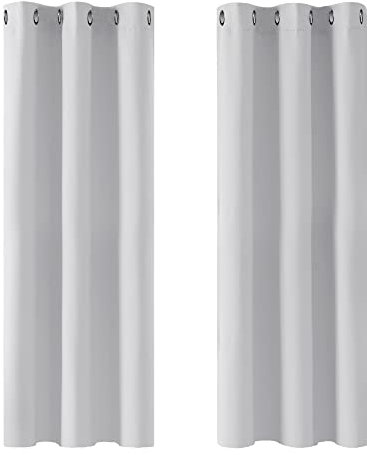 Deconovo Rideau Occultant Thermiques Anti Froid, Double Rideau Isolant Anti-Bruit, Économie d'Énergie, Idéal pour Chambre et Salon, 107x138 CM (Largeur x Hauteur), Blanc Pâle Gris, 2 Pièces