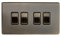 Soho Lighting Antique Brass 4 Gang Intermediate Light Switch Black Insert Screwless