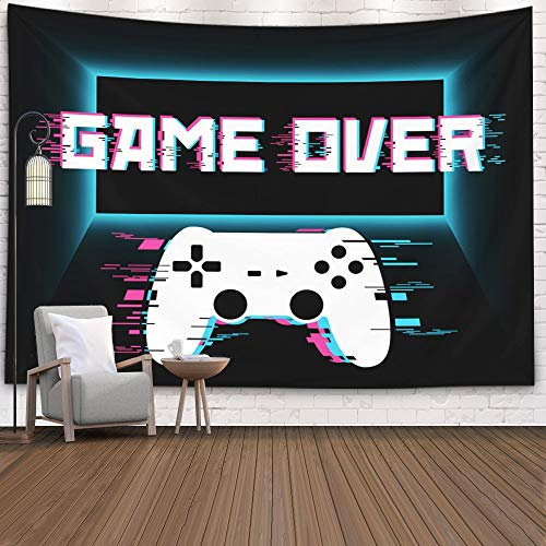 Crannel Gaming-Wandteppich, konzeptionelle Abstraktion, moderner Controller, realistisches Spiel, kabellos, Mockup-Tapisserie, 203x152 cm, Wandkunst, Wandteppich, zum Aufhängen, Schwarz,Blau