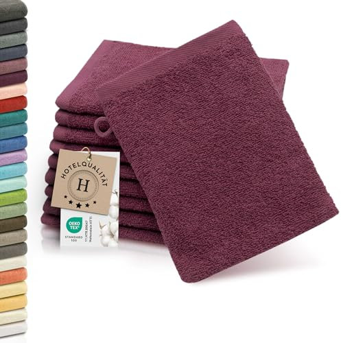 ZOLLNER 10er Set Waschlappen - weiche und saugstarke Waschhandschuhe - waschbar bis 95°C - Baumwolle - 16x21 cm in brombeer