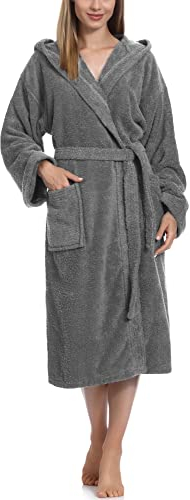 Ladeheid Peignoir de Bain Éponge 100% Coton Femme LA40-193 (Gris Foncé-12 (Grammage 400), S)
