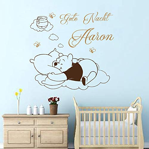 Vinyl Wandtattoo Zitat Sweet Dreams Winnie Puuh the Pooh Bienen Honig Gute Nacht mit Namen für Mädchen Junge Kinder Wandaufkleber Wandsticker Wanddekoration Schlafzimmer Kinderzimmer Babyzimmer A650