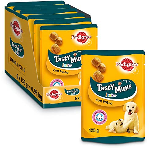 Pedigree Tasty Minis Leckerlis für Hunde, Welpen, Huhn, 6 x 125 g