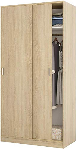 Bricozone Armoire à penderie Exter Robuste Robuste Multi-Usage avec 1 étagère, 2 Portes coulissantes et 1 Porte-Manteau pour Chambre à Coucher, décoration 200 x 100 x 50 cm, Couleur chêne