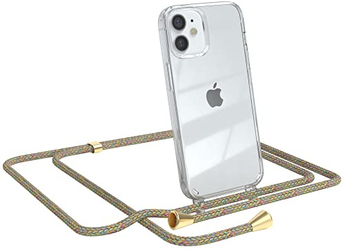 EAZY CASE Handykette kompatibel mit iPhone 12 Mini Handyhülle mit Umhängeband, Handykordel mit Schutzhülle, Silikonhülle, Hülle mit Band, Stylische Kette für Smartphones, Rainbow