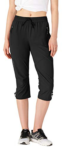 donhobo Damen 3/4 Hose Wanderhose Schnelltrocknende Outdoorhose Trekkinghose Camping Sommer Atmungsaktiv Funktionshose (Schwarz, M)