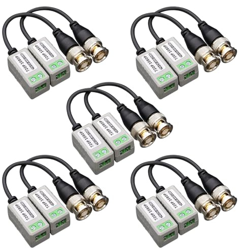 ANLINK 5 paia (10 pezzi) di connettori passivi video balun, mini CCTV BNC HD, ricetrasmettitore video balun AHD/TVI/CVI, connettori per telecamere di sicurezza CCTV 720P 1080P (5 paia, tipo a vite)