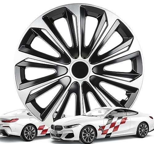 Walser Premium Radkappen New Racer, 4er Set Radkappen Auszeichnung Sehr Gut*, Radzierblenden 16 Zoll, Radblenden für Alufelgen Stahlfelgen, Auto Radzierblende schwarz Silber - Made in Europe