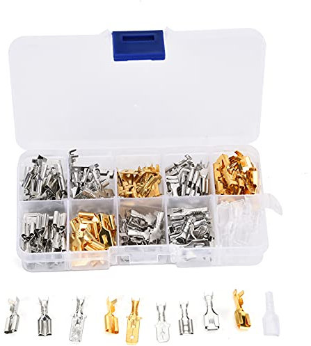 150Pcs Brass Wire Terminals, High Temperature Resistance High Conductivity Spade Connectors Wire Crimp Terminal Block with Box