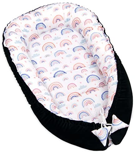 PIMKO Multifunktionale 2seitig Babynest Kuschelnest Kokon für Babys Nestchen antiallergischre Neugeborene Kokon Reisebett 55 x 90cm Baumwolle und VELVET (Schwarz)