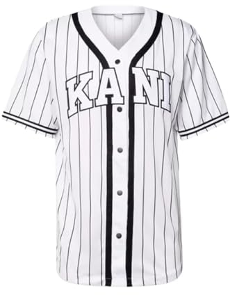 Karl Kani Herren KM221-115-2 Serif Pinstripe Baseball Shirt White, XL