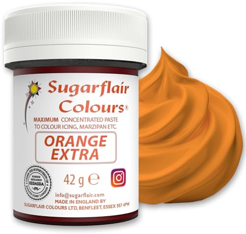Sugarflair Lebensmittelfarbe Max Konzentriert Orange, Lebensmittel Farbstoff Hoch Konzentriert für Marzipan und Fondant, Max Concentrate Paste Colour - 42g