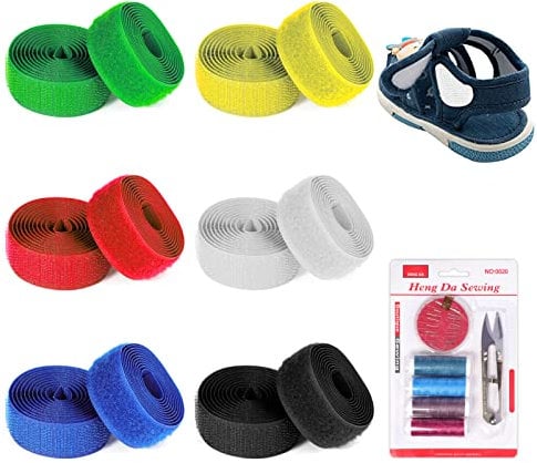 Ruban auto-agrippant à coudre - 12 m - Ruban auto-agrippant solide - Sans crochet ni boucle adhésif pour vêtements, chaussures, rideaux (blanc, noir, rouge, bleu, vert, jaune)