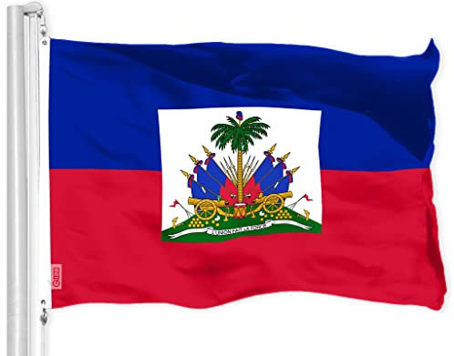 G128 Haiti-Flagge | 90 x 150 cm | LiteWeave Pro Serie bedruckt 150D Polyester | Länderflagge, für drinnen und draußen, lebendige Farben, Messingösen, dicker und langlebiger als 100D 75D Polyester