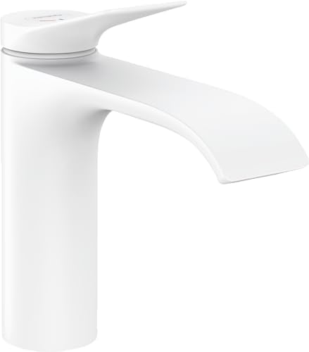 hansgrohe Vivenis - Waschtischarmatur ohne Ablauf, energiesparend (CoolStart), Wasserhahn Bad mit Auslauf Höhe 110 mm, Mischbatterie Waschbecken wassersparend (EcoSmart), Mattweiß, 75024700