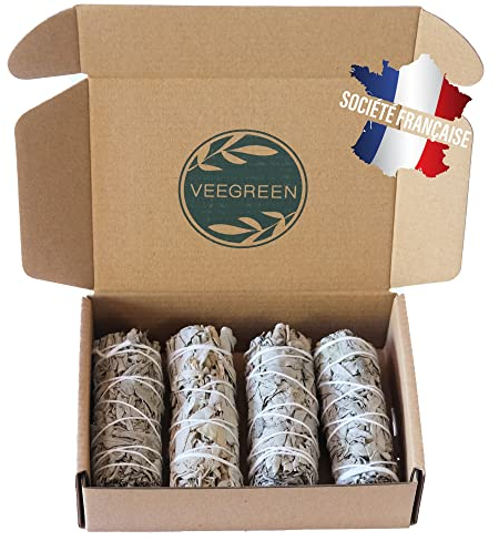 Sauges Blanches Purification à bruler & Palo Santo Stick│Coffret Sauge Blanche Salvia Apiana amérindienne│Encens Naturel méditation│ Bougie et Bois de rituels│ (4 Sauges Blanches)