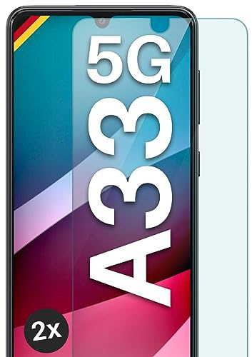 moex Schutzfolie für Samsung Galaxy A33 5G Glas 9H Härte, gehärtetes Schutzglas, Panzer Schutz Glas Displayschutz Folie, kompatibel mit jeder Handy Hülle, ShockProtect 2 Stück