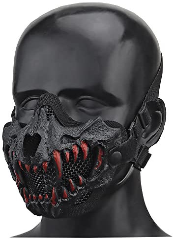 Masque Airsoft en Maille Respirante Demi-Masque Paintball de Protection Masque Skull Tactiques pour Paintball Jeux CS Halloween Cosplay Chasse