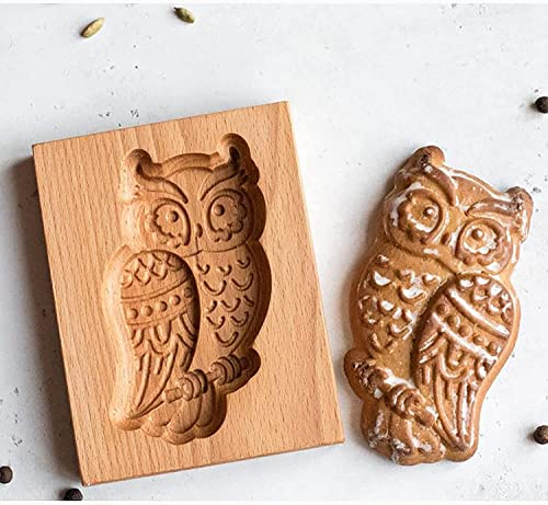 Holz-Keksformen, geschnitzte Holz-Keksform, Backen, Keksform, Holz, Küche, Ausstechformen, Prägepresse, Stempelformen, Lebkuchenform, DIY-Keksstempel (Eule 2)