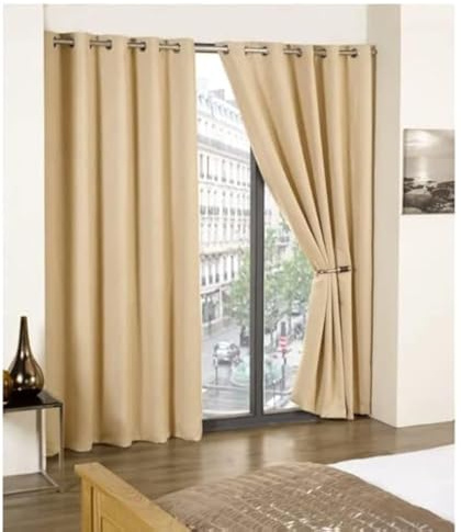 Beige Thermal Blackout Eyelet Curtains Pair - 66 x 54 (168cm x 137cm)