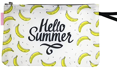 Haus und Deko Bikini Wetbag Hello Summer Weiß, wasserdichte Badetasche, Bikini Bag im Sommer Design, Nasstasche für Unterwegs, Schwimmbeutel für Urlaub, Strand, Schwimmbad